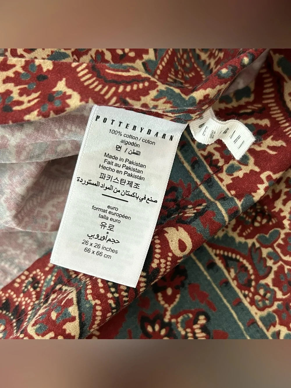 Pottery Barn Talia Paisley EURO Pillow Shams Cotton Percale 26x26 Red Set of 2